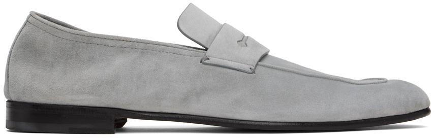 ZEGNA Mens L'asola Suede Penny Loafers Grey In Grey Mélange Product Image