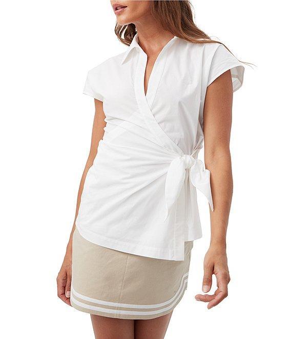 Trina Turk Avant Stretch Poplin Pont Collar Cap Sleeve Wrap Top Product Image