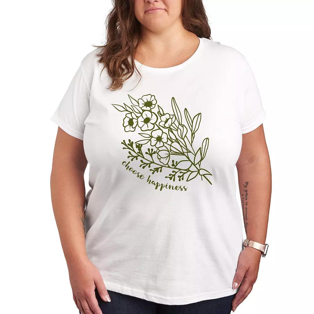 Plus Choose Happiness Flowers Graphic Tee, Womens Product Image