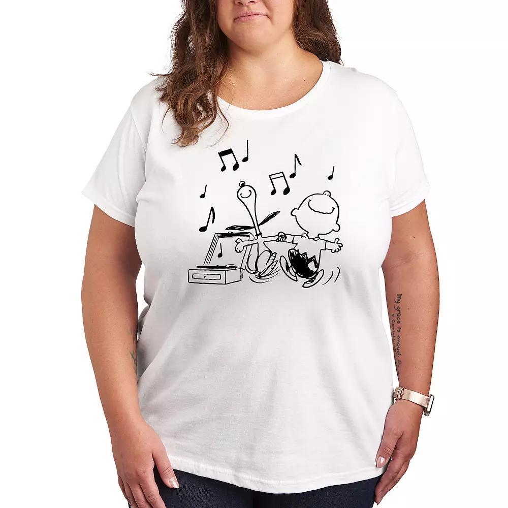 Plus Peanuts Snoopy & Charlie Brown Dancing Graphic Tee, Womens Grey Red Product Image