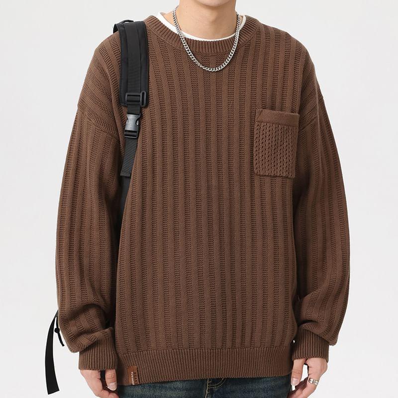 Long-Sleeve Crew Neck Striped Sweater Product Image