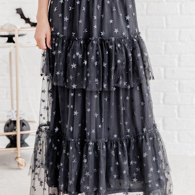 California Dreaming Black Star Tulle Maxi Skirt FINAL SALE Product Image