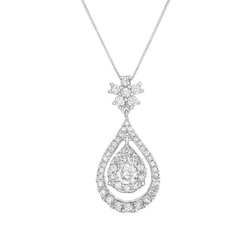 10k White Gold 1 Carat T.W. Diamond Drop Pendant Necklace, Women's, Size: 18" Product Image
