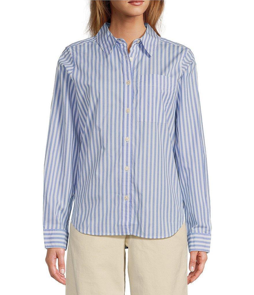 L.L.Bean Essential Cotton Poplin Stripe Print Collar Neckline Long Sleeve Shirt Product Image