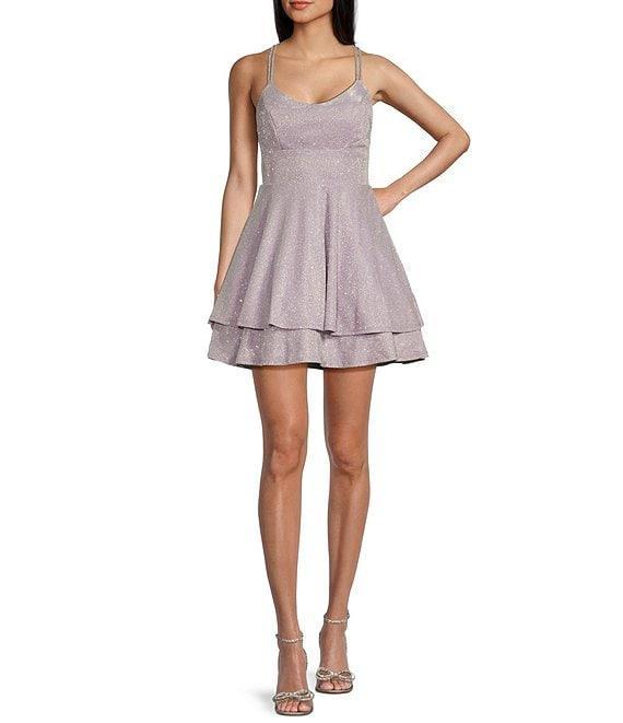 B. Darlin Floral Print Sweetheart Neck Flutter Strap Tiered Ruffle Dress Product Image