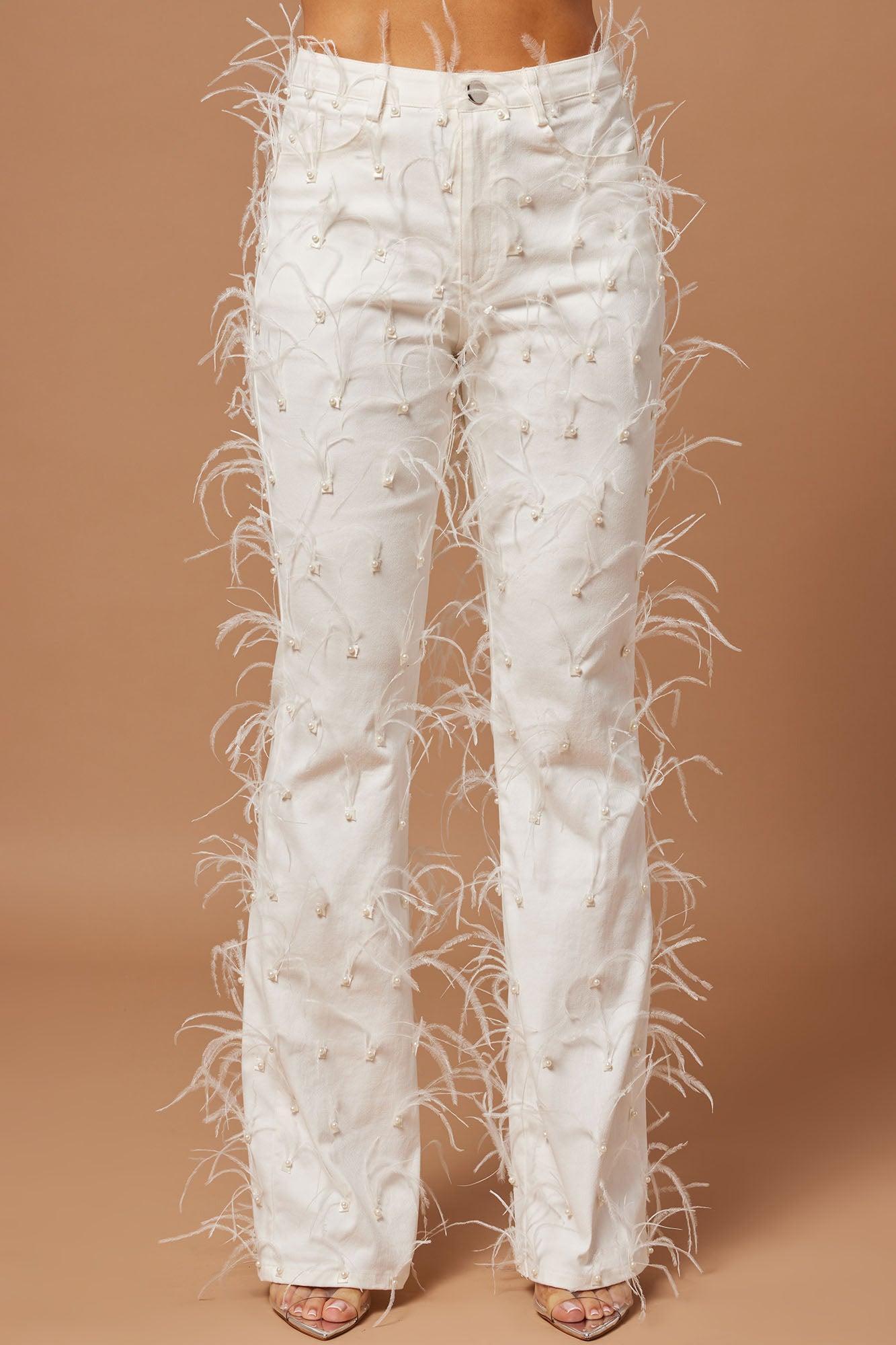 Nina Embellished Flare Pant - White Product Image