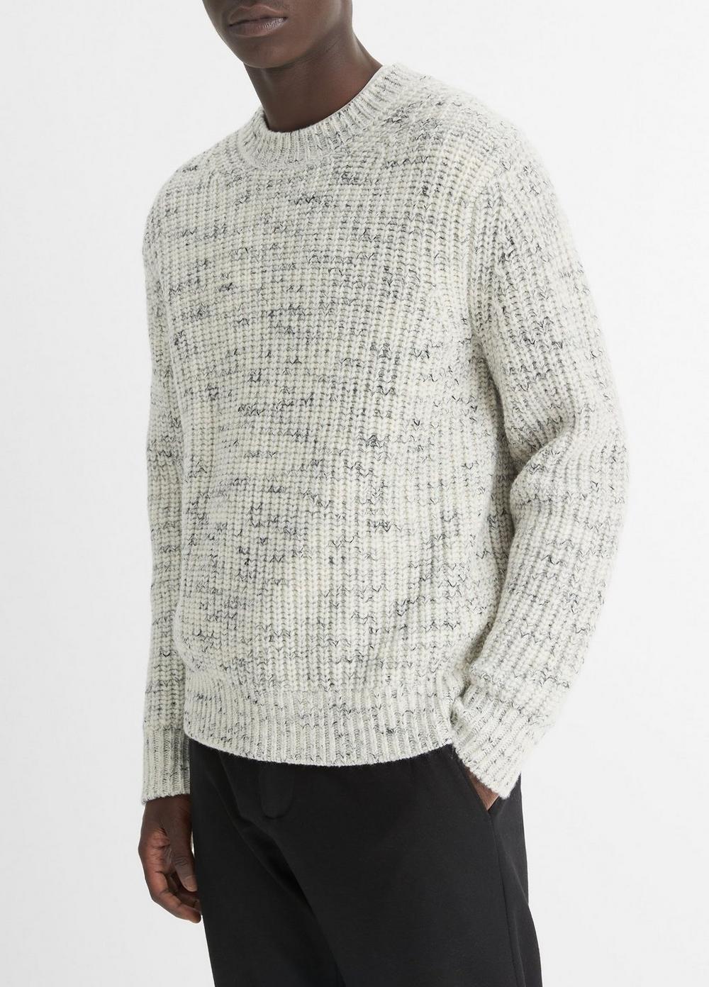 Mens Super Space-Dye Wool Crew Neck Sweater, Heather White, Size L Vince Product Image
