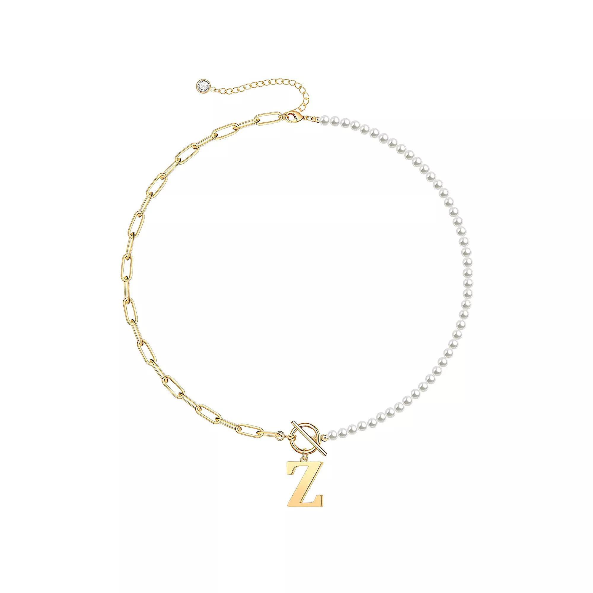 14k Gold Plated Initial Link Chain Necklace, Womens Gold Tone G Product Image