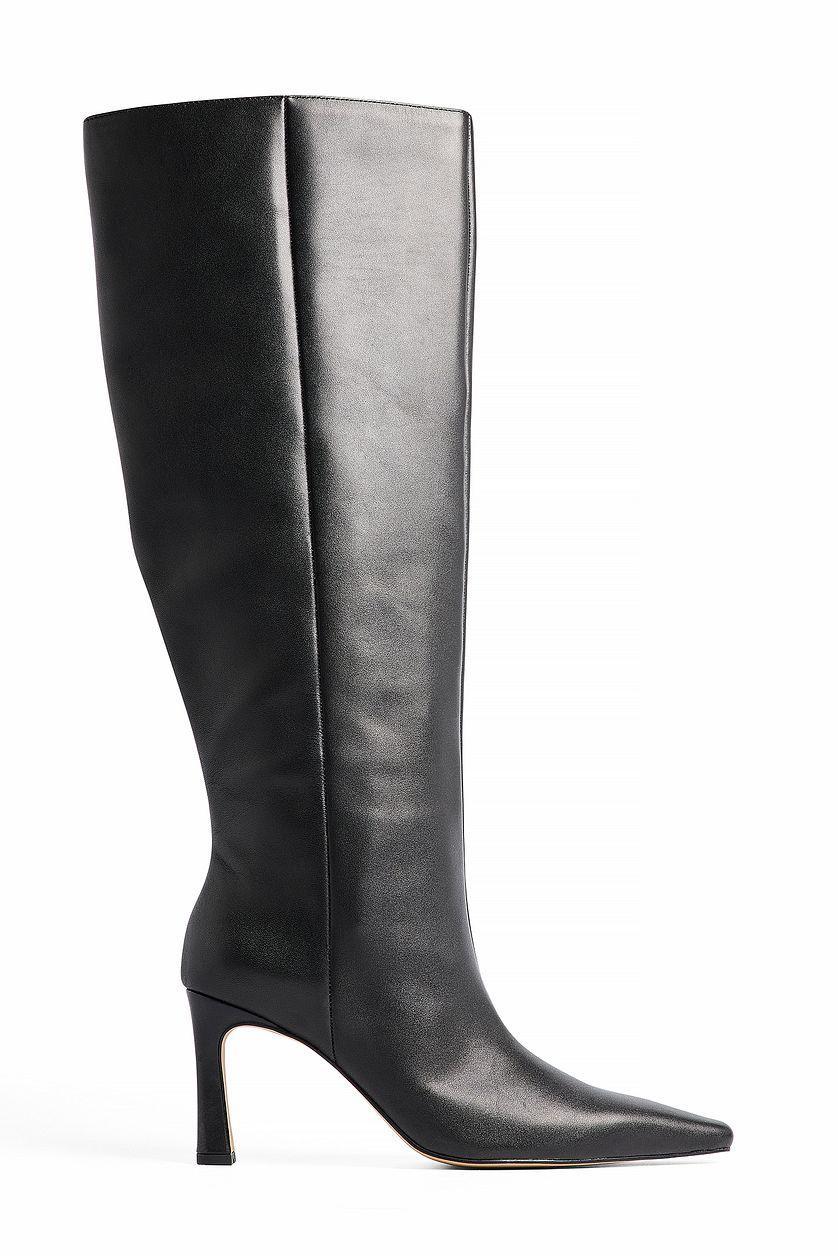 Slim Toe Leather Knee High Boots Product Image