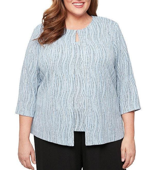Alex Evenings Plus Size Printed Jacquard Knit Twinset Product Image