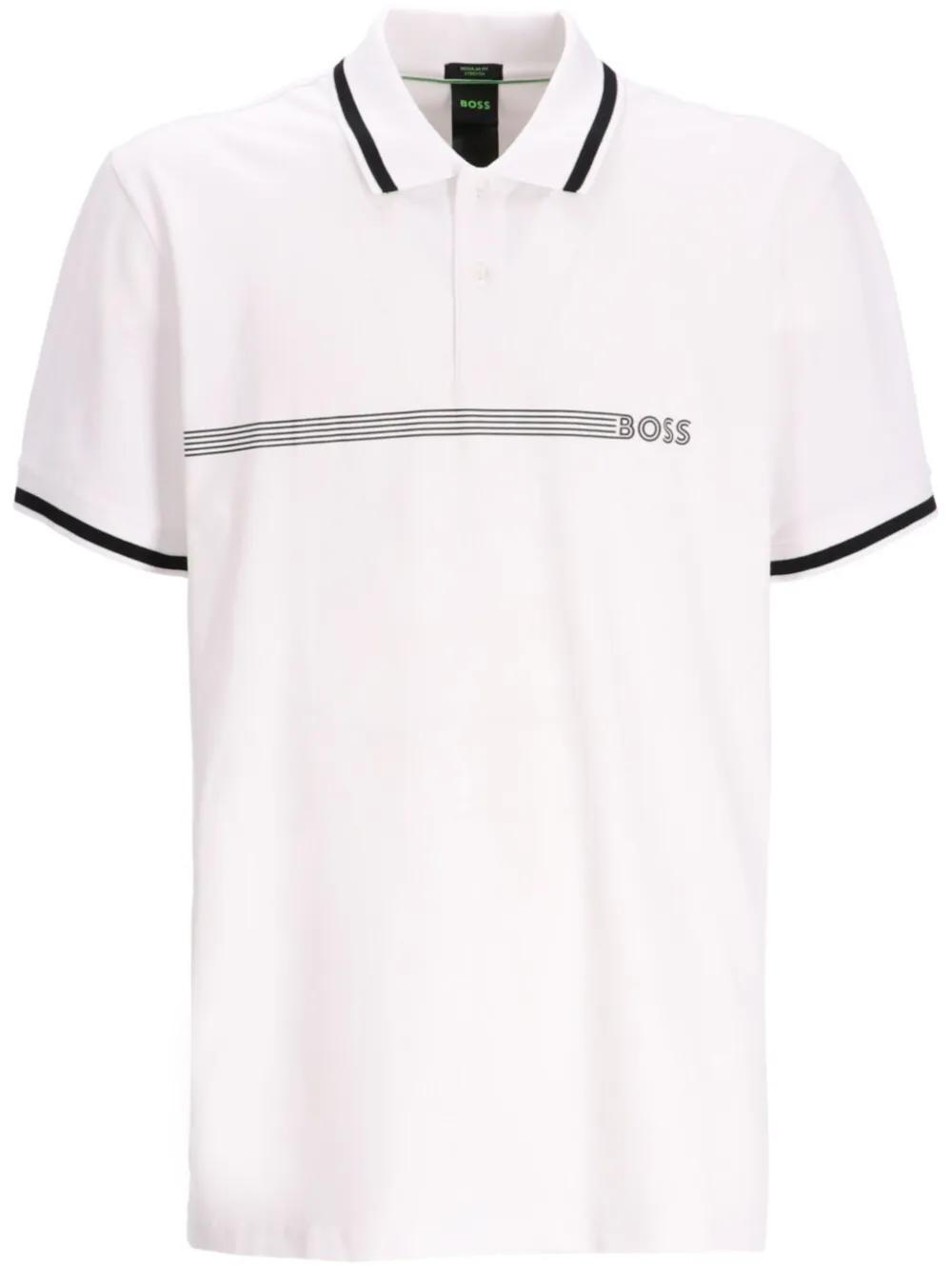 HUGO BOSS Cotton-blend Polo Shirt With Stripes And Logo In White Product Image