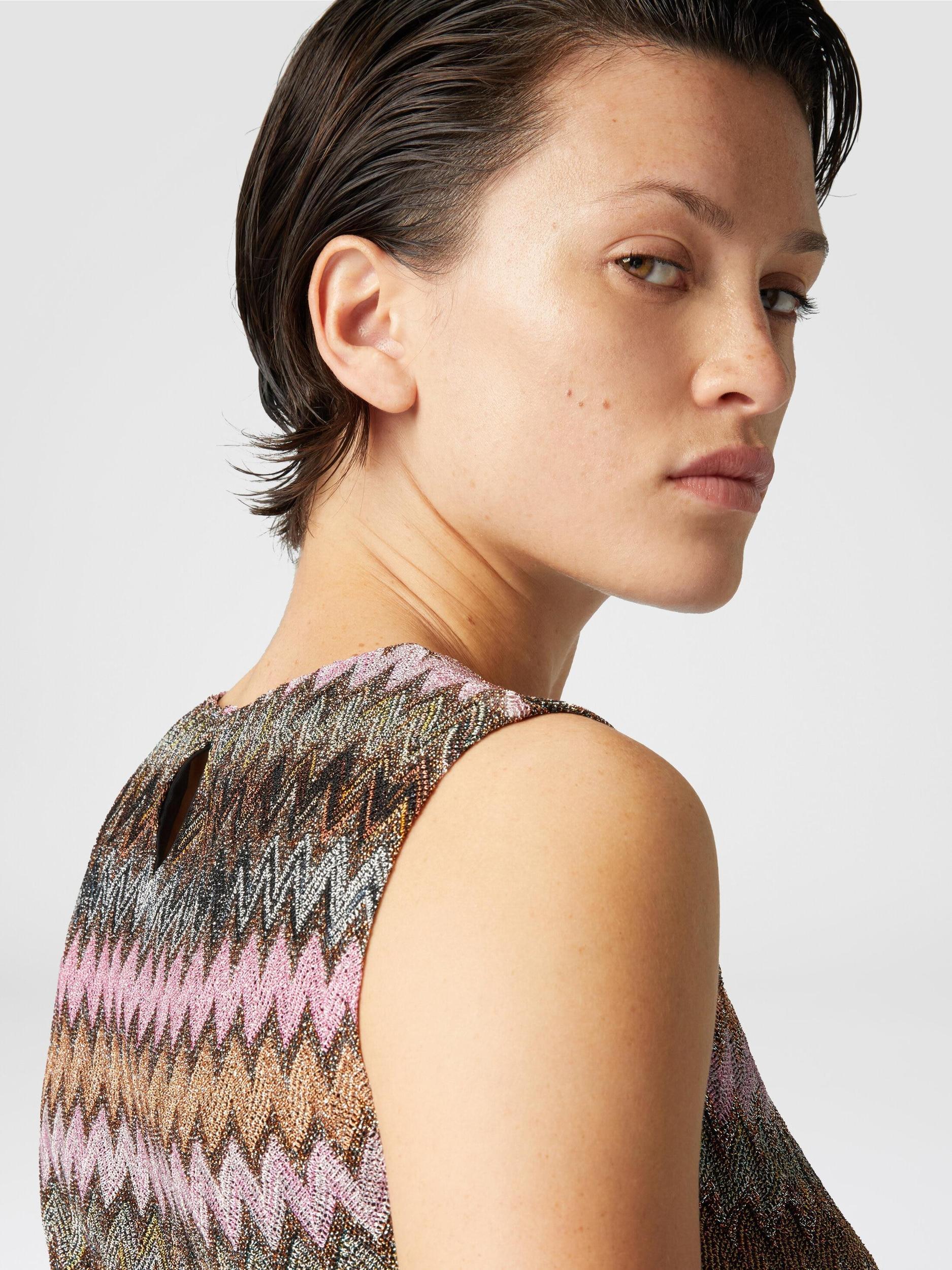 Sleeveless mini-dress in zig zag lamé viscose Product Image