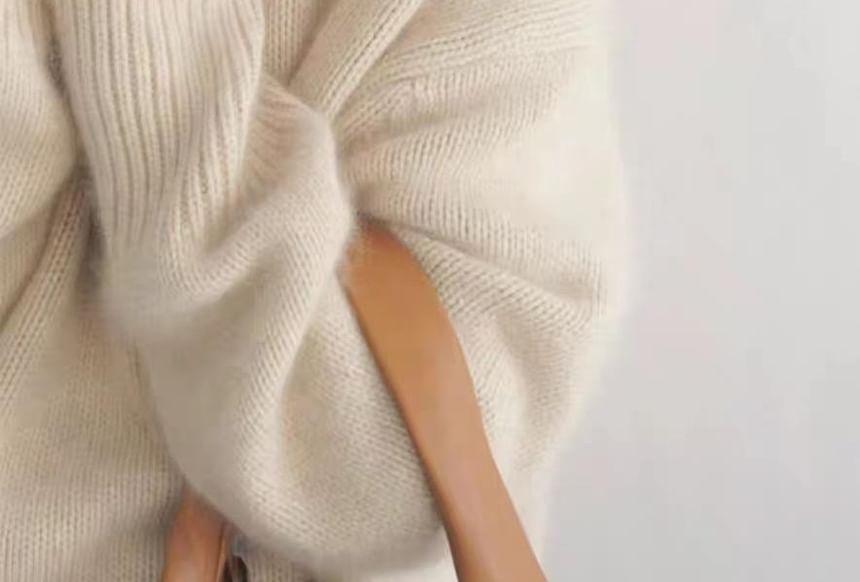 Drop Shoulder Turtleneck Plain Oversized Sweater Product Image