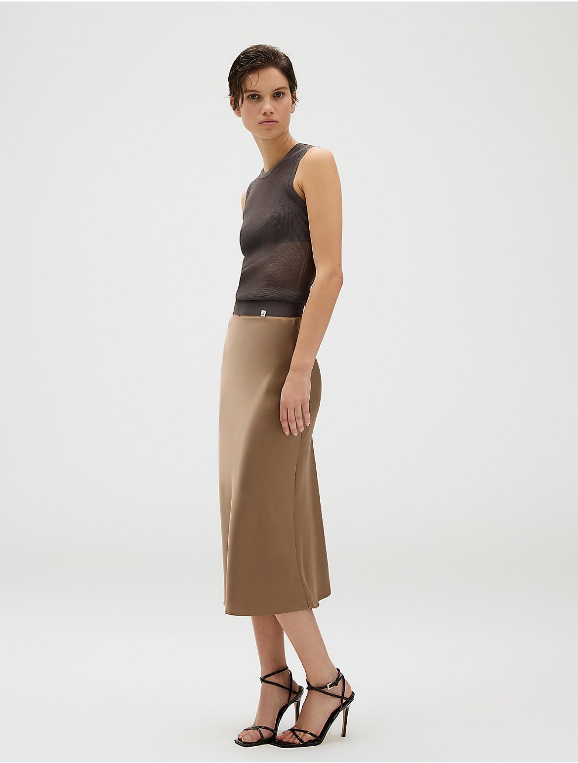 Calvin Klein Womens Matte Satin Midi Skirt - Brown Product Image