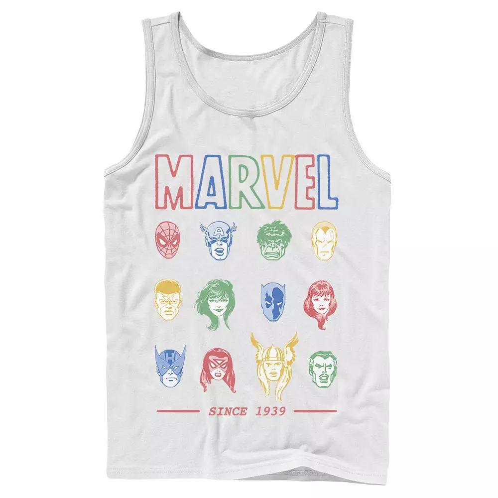 Men's Marvel Classic Colorful Comic Hero Collage Since 1939 Tank Top, Boy's, Size: Large, White Product Image