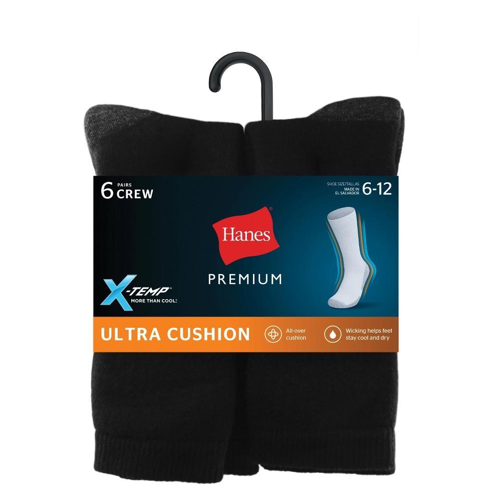 Hanes Premium Men's X-Temp Ultra Cushion Crew Socks 6pk 6-12: Breathable, Midweight, Reinforced Toe Product Image