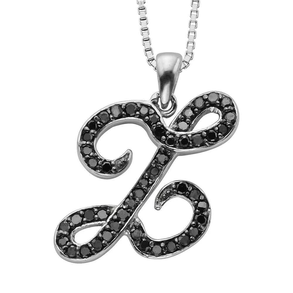 Jewelexcess Sterling Silver 1/4-ct. T.W. Black Diamond Initial Pendant, Women's, Size: 18", Q Product Image