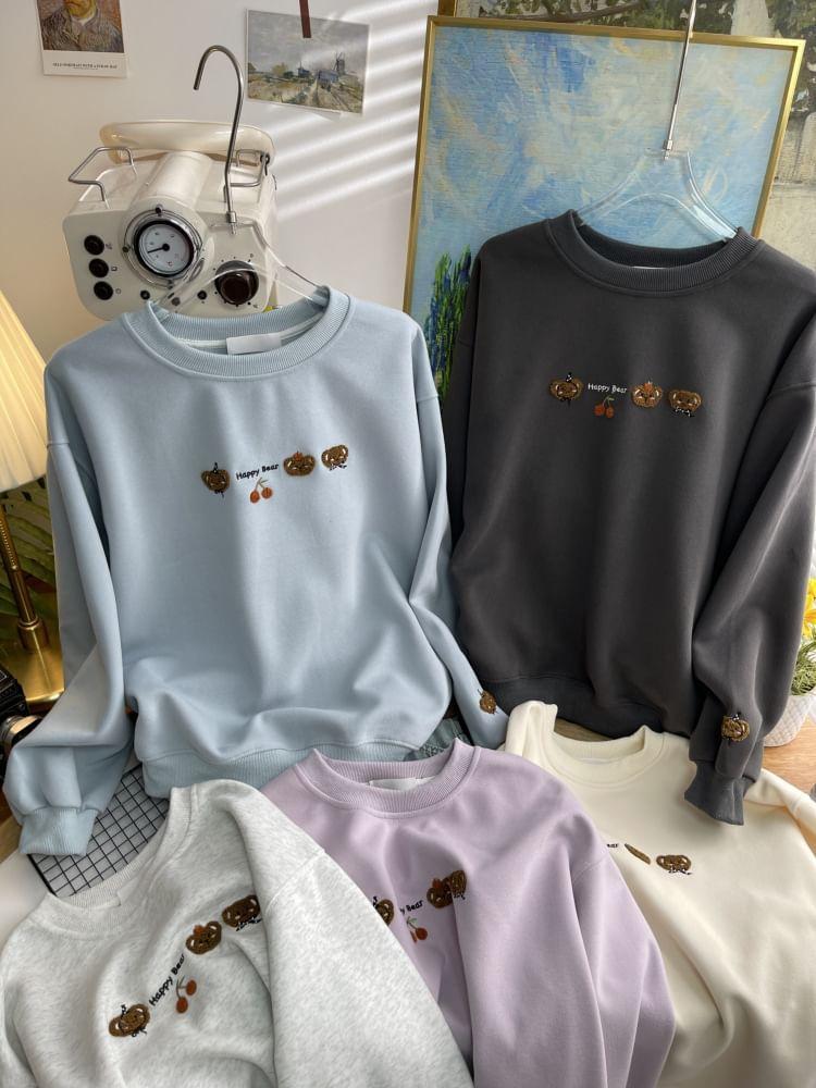 Crew Neck Cartoon Embroidered Sweatshirt Product Image