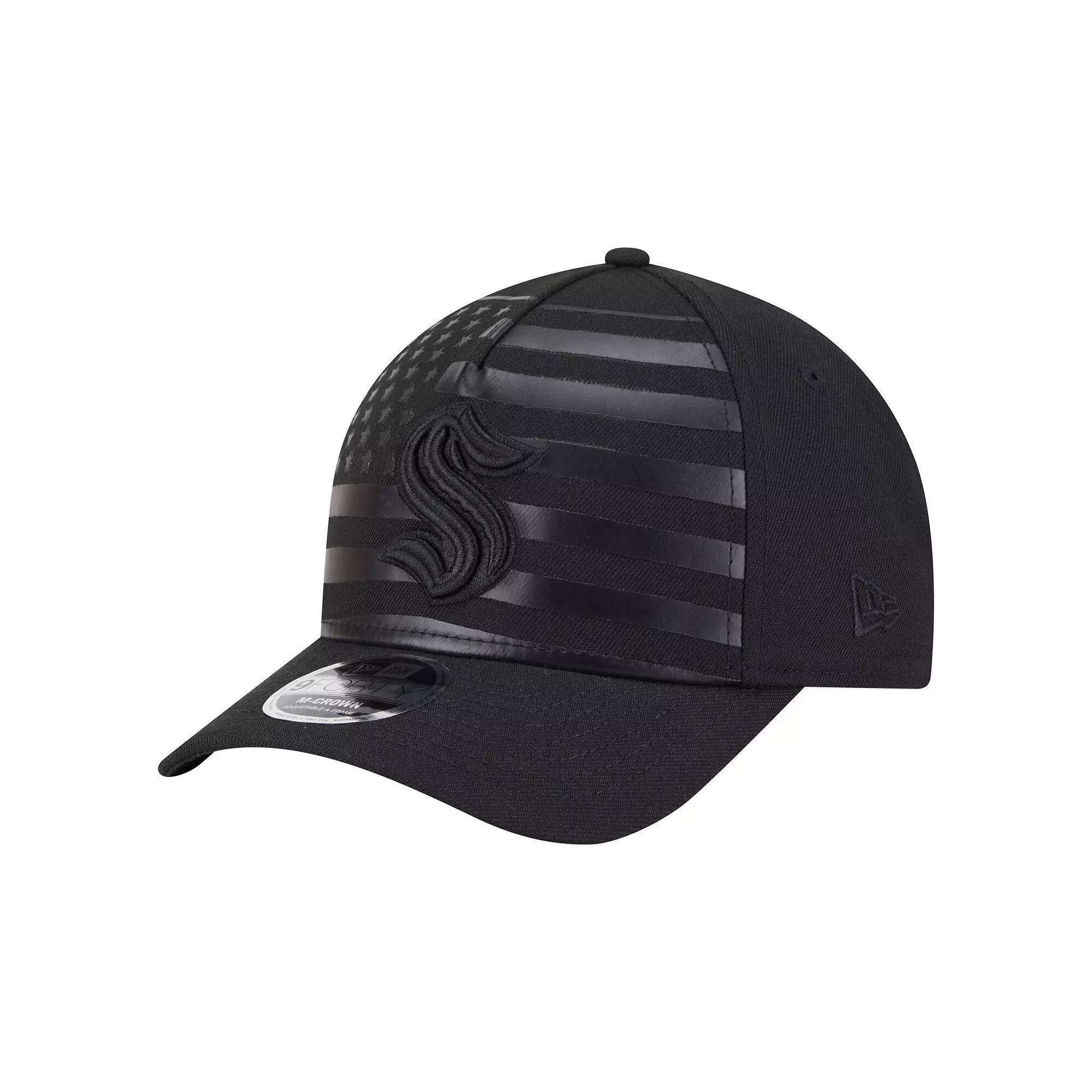 Men's New Era  Black Seattle Kraken Game Day Stealth Flag 9FORTY A-Frame Adjustable Hat, Krk Black Product Image