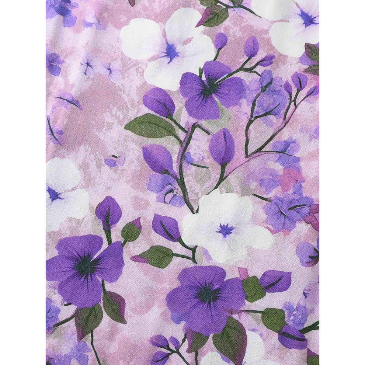 Plus Size Floral Print Ruffled Neck Pockets Midi Dress Lilac Women V-neck Short sleeve Curvy BloomChic 18-20/2X Product Image