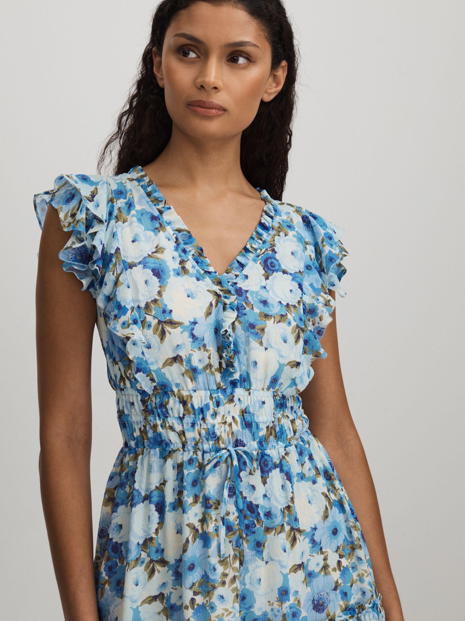 Paige Silk Georgette Floral Print Mini Dress in Blue Multi Product Image