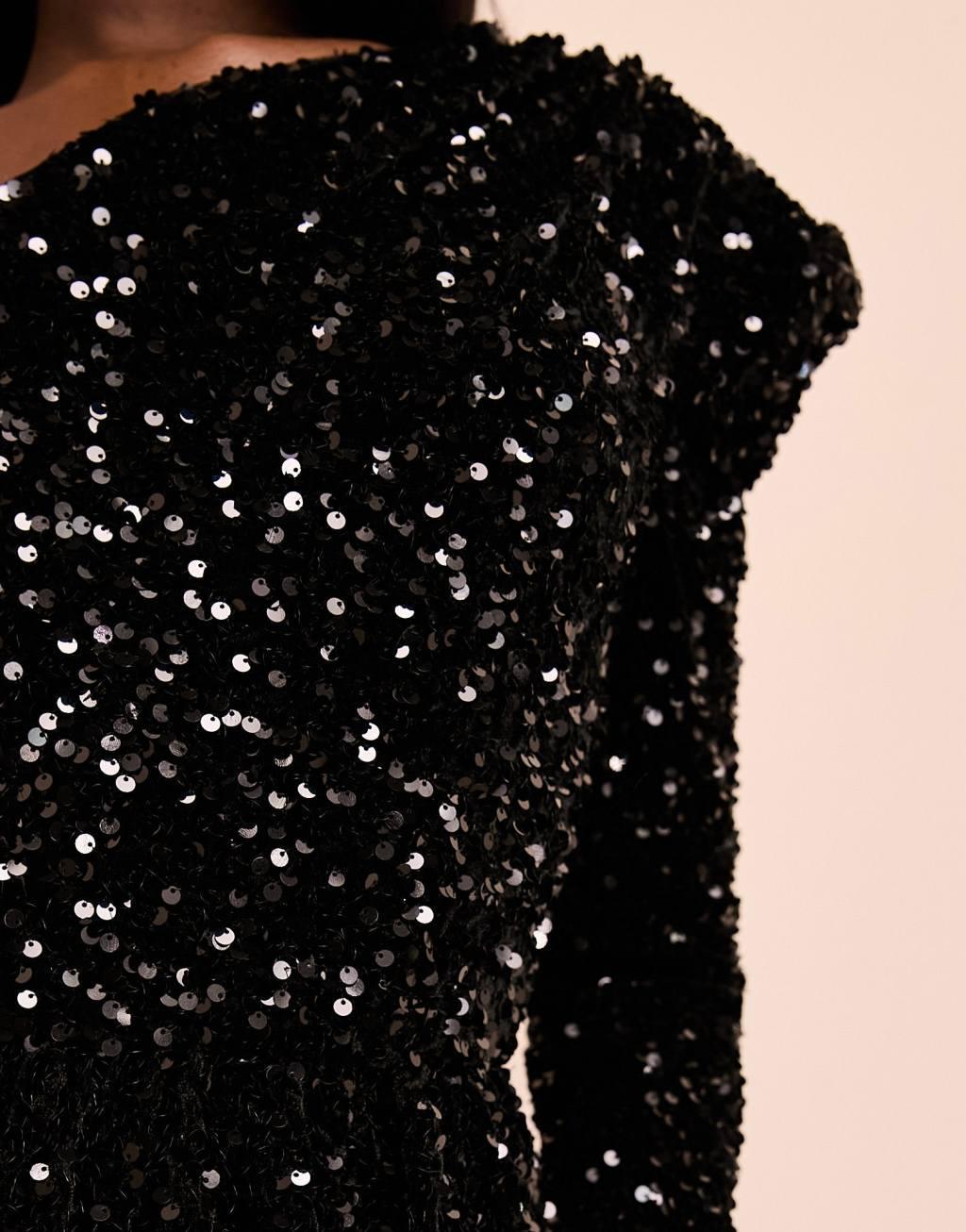 ASOS LUXE one shoulder sequin skater dress with bow back Product Image