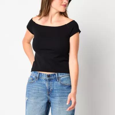 Arizona Off The Shoulder Womens Short Sleeve Juniors T-Shirt Product Image