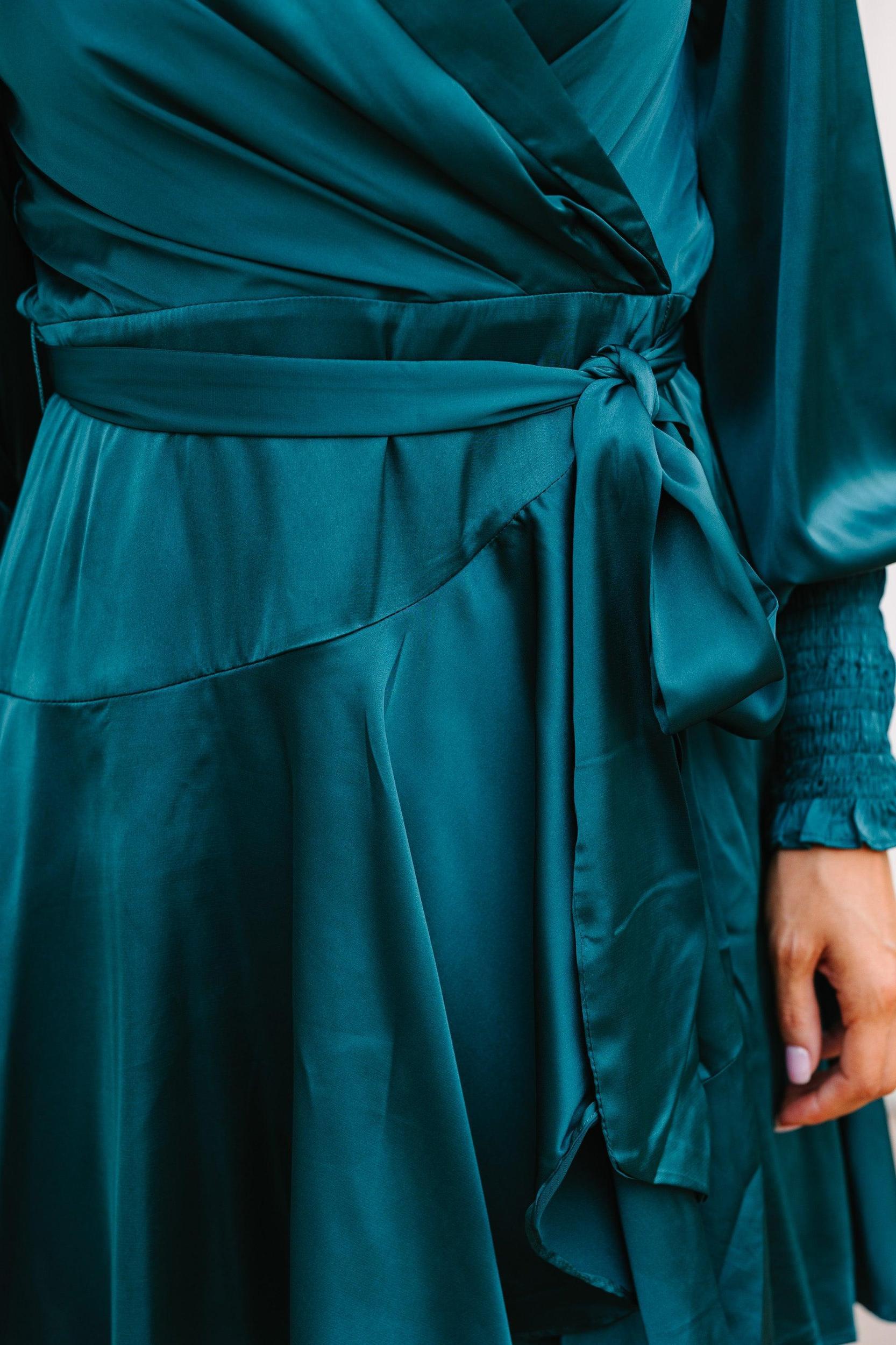 Fate: Just You Wait Teal Blue Satin Wrap Dress Female Product Image