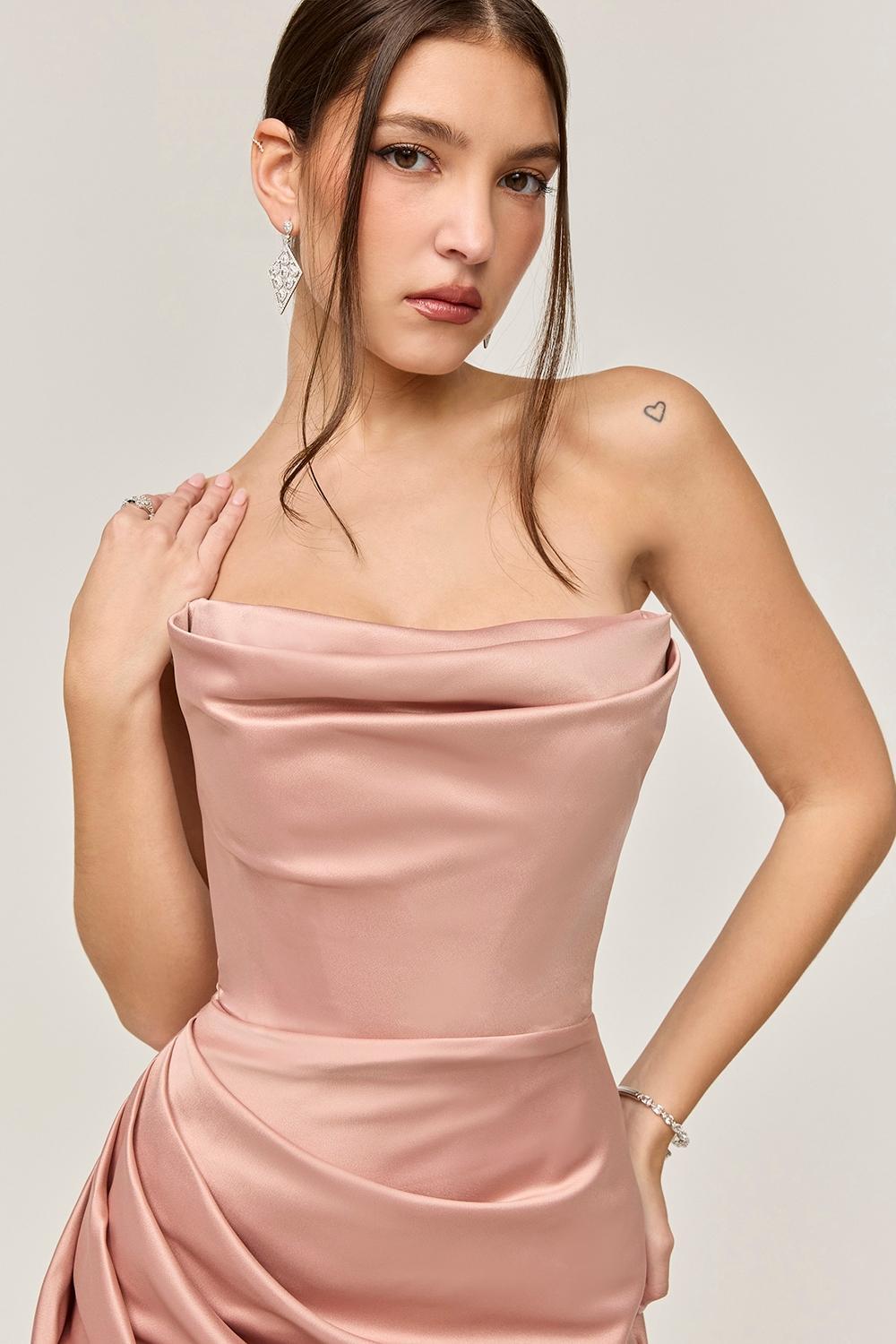Adrienne Blush Satin Strapless Gown Product Image