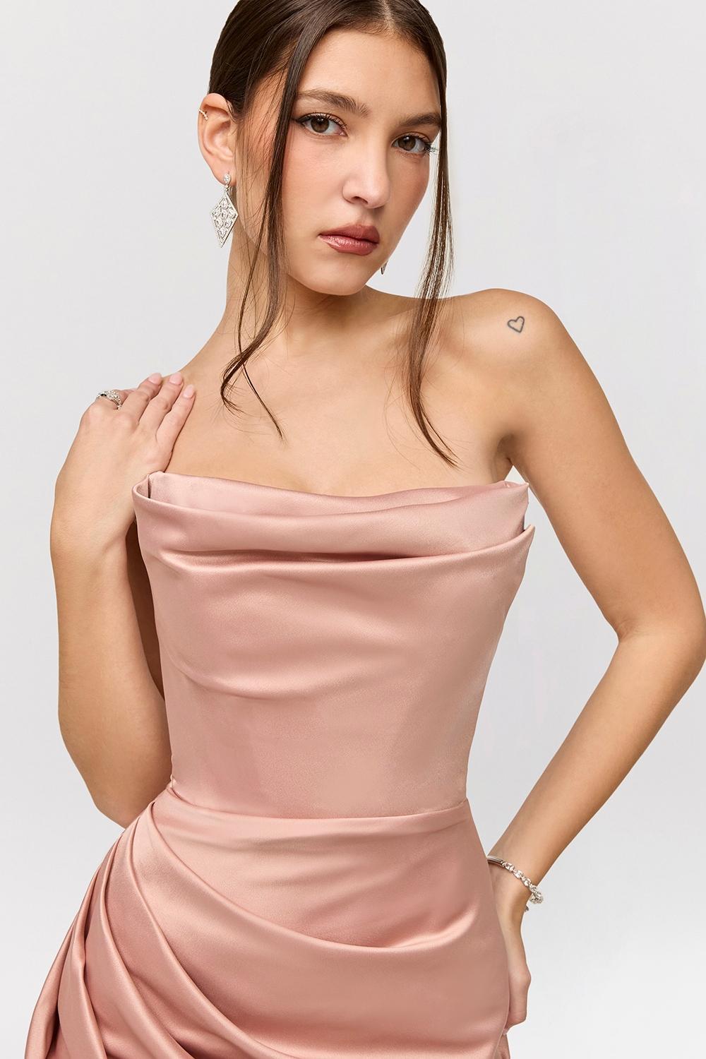 Adrienne Blush Satin Strapless Gown Product Image
