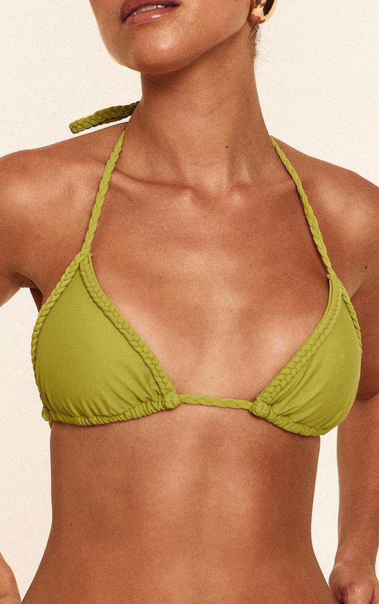 Olive Plait Binding Triangle Bikini Top Product Image