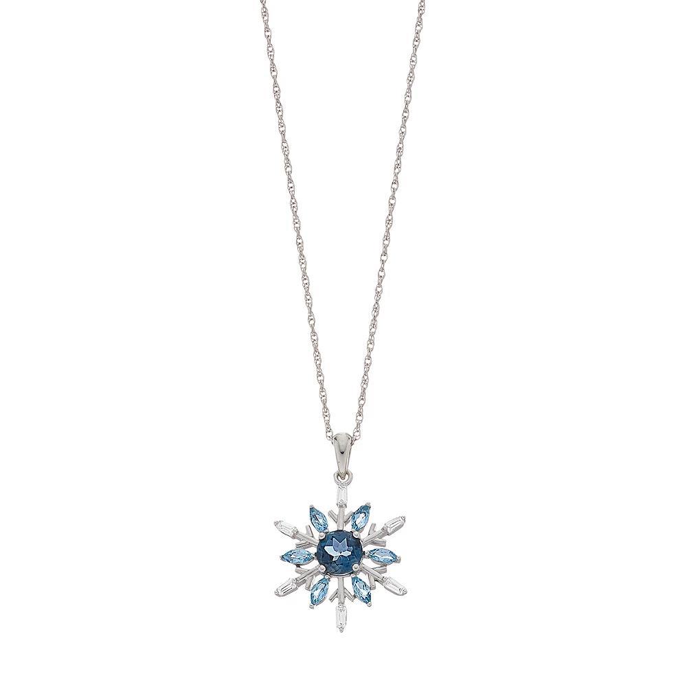 Sterling Silver London Blue Topaz, Swiss Blue Topaz & Lab-Created White Sapphire Snowflake Pendant Necklace, Women's, Size: 18" Product Image