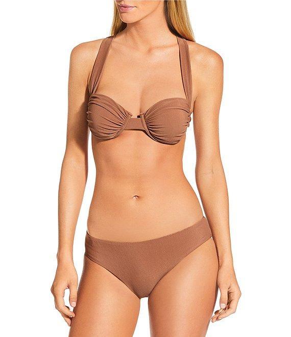 Gianni Bini Solid Ribbed Retro Hipster Swim Bottom Product Image