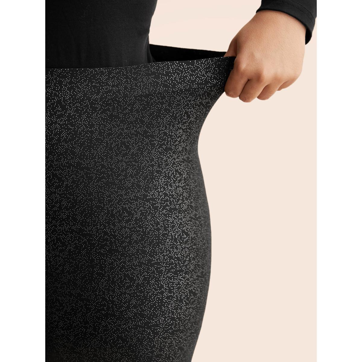 Plus Size Glitter Pleated Skinny Leggings Women Black Cocktail Medium stretch Skinny Mid Rise Party Leggings BloomChic 26/4X Product Image