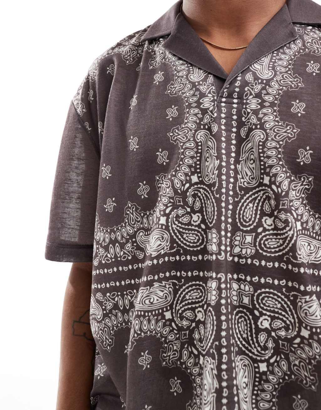 ASOS DESIGN oversized camp collar polo in paisley all over print Product Image