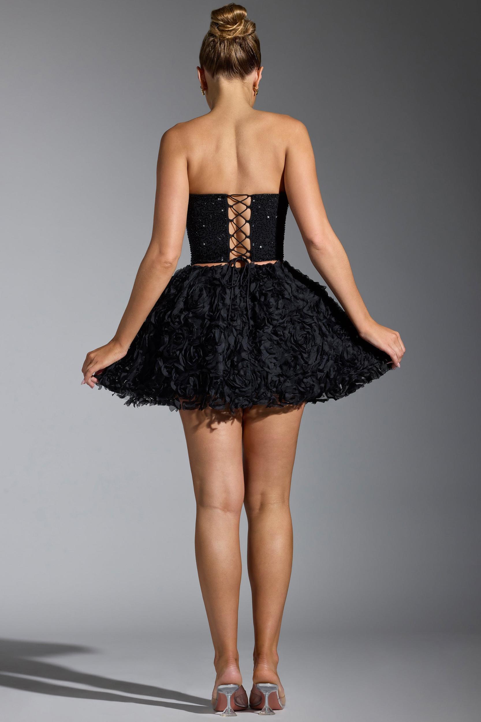 Floral-Appliqué Mini Skirt in Black Product Image