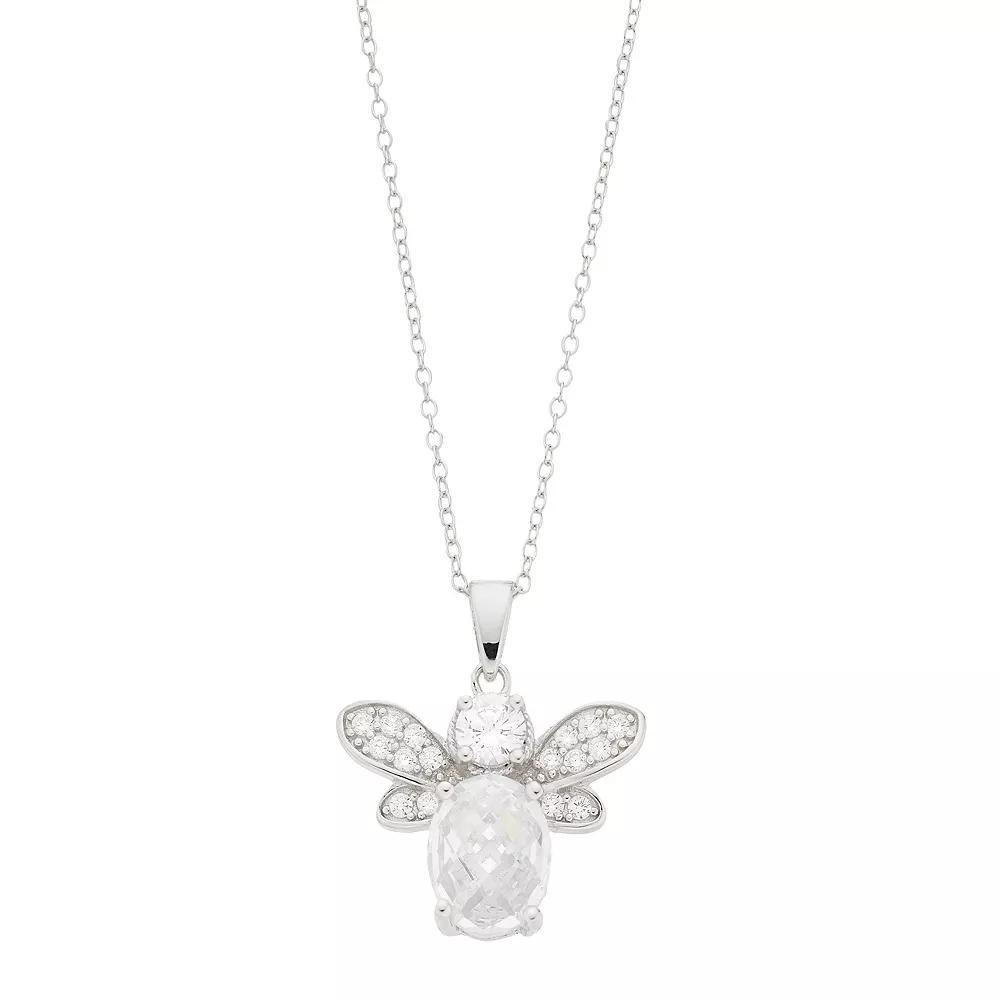 Rosabella Sterling Silver Cubic Zirconia Bee Pendant Necklace, Women's, Size: 18" Product Image