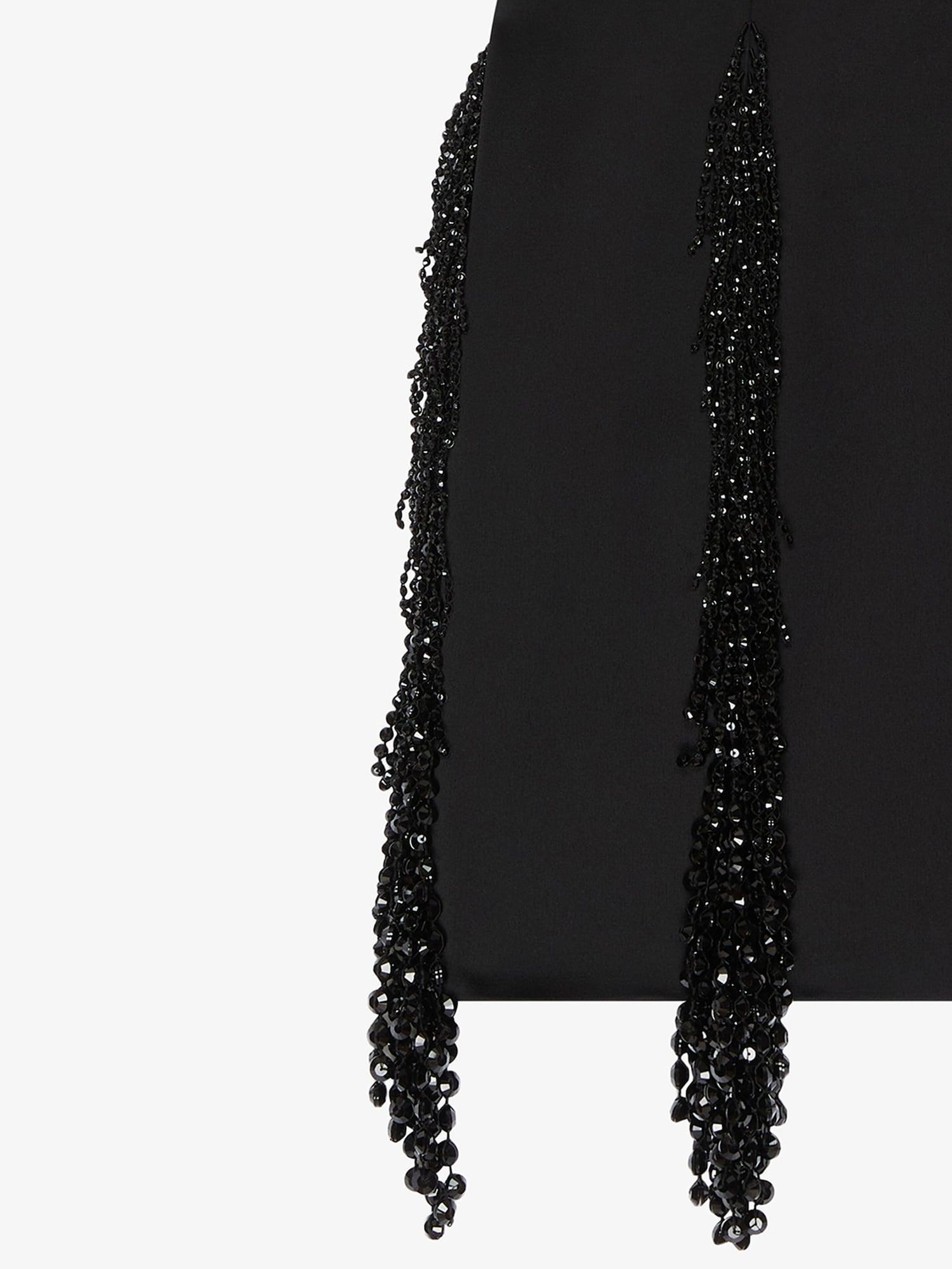 Strapless dress in crepe satin with crystal fringes Product Image