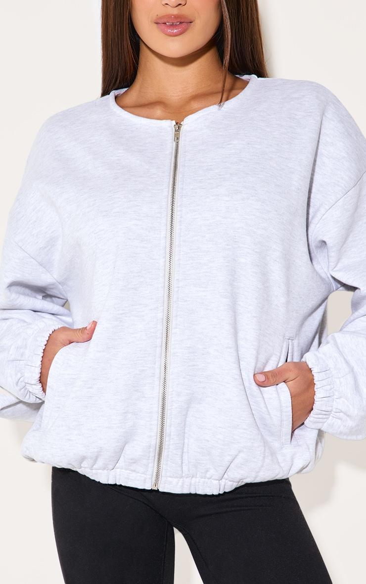  Ash Grey Premium Oversized Boxy Collarless Zip Sweat Top Product Image