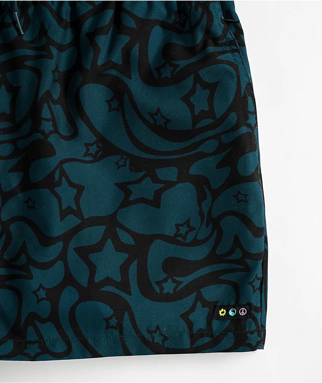 A.LAB Skippy Swirls Teal & Black Board Shorts Product Image