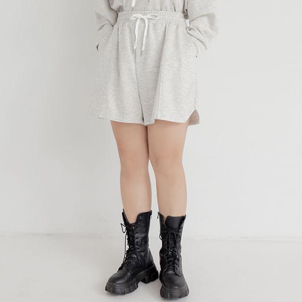 [L-3XL] High Waist Plain Sweat Shorts Product Image