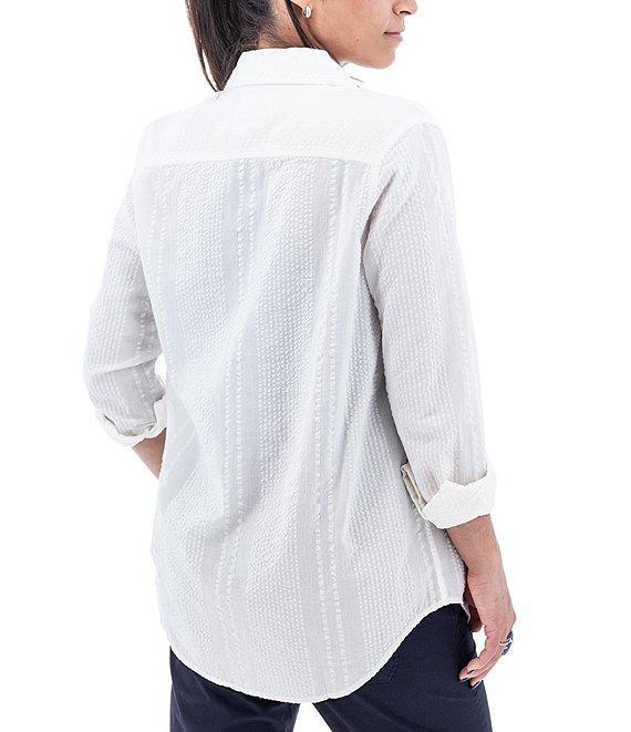 Aventura Colmar Seersucker Collared Neckline 3/4 Roll Tab Sleeve Top Product Image