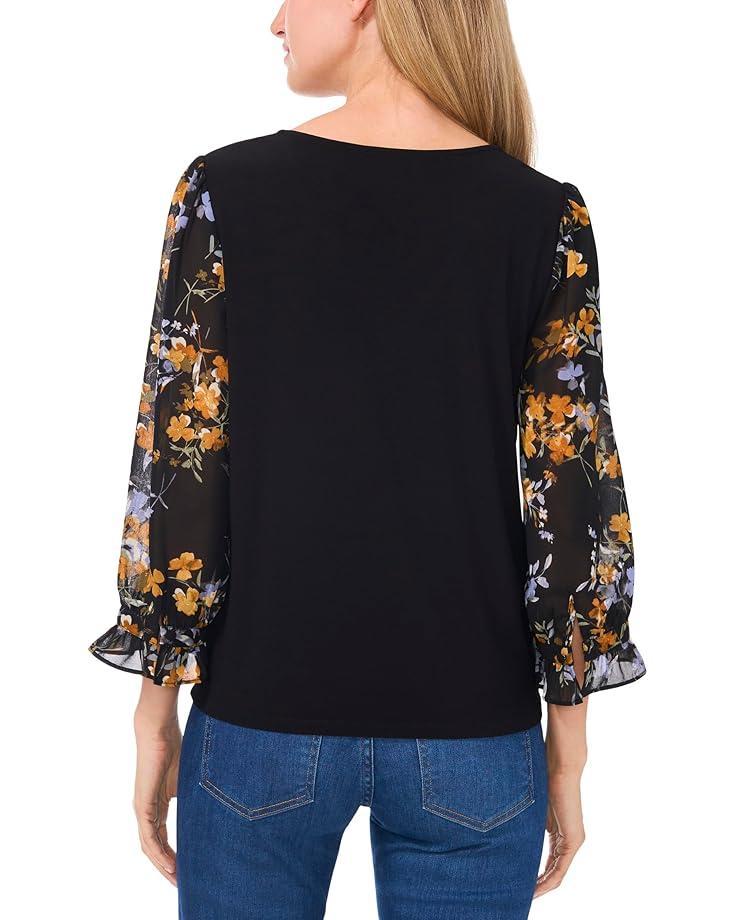 3/4 Sleeve Ruffled V-Neck Blouse Product Image