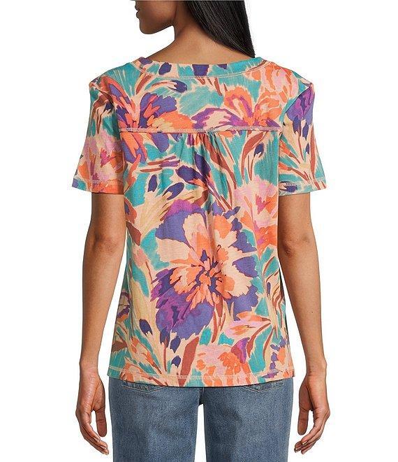 Westbound Brushstroke Blossom Floral Short Sleeve V-Neck Top Product Image