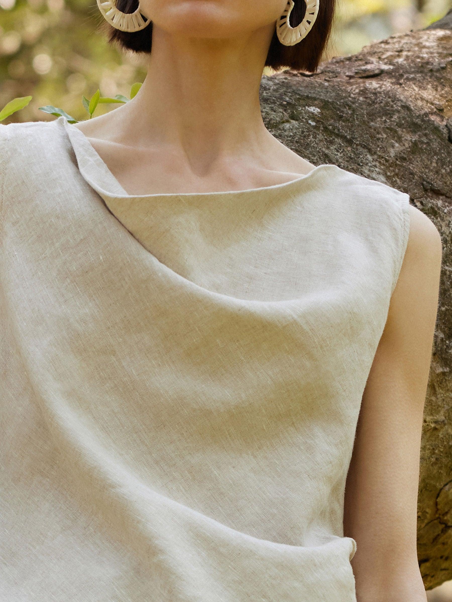 100% Linen Cowl Neck Women Tank Top Product Image
