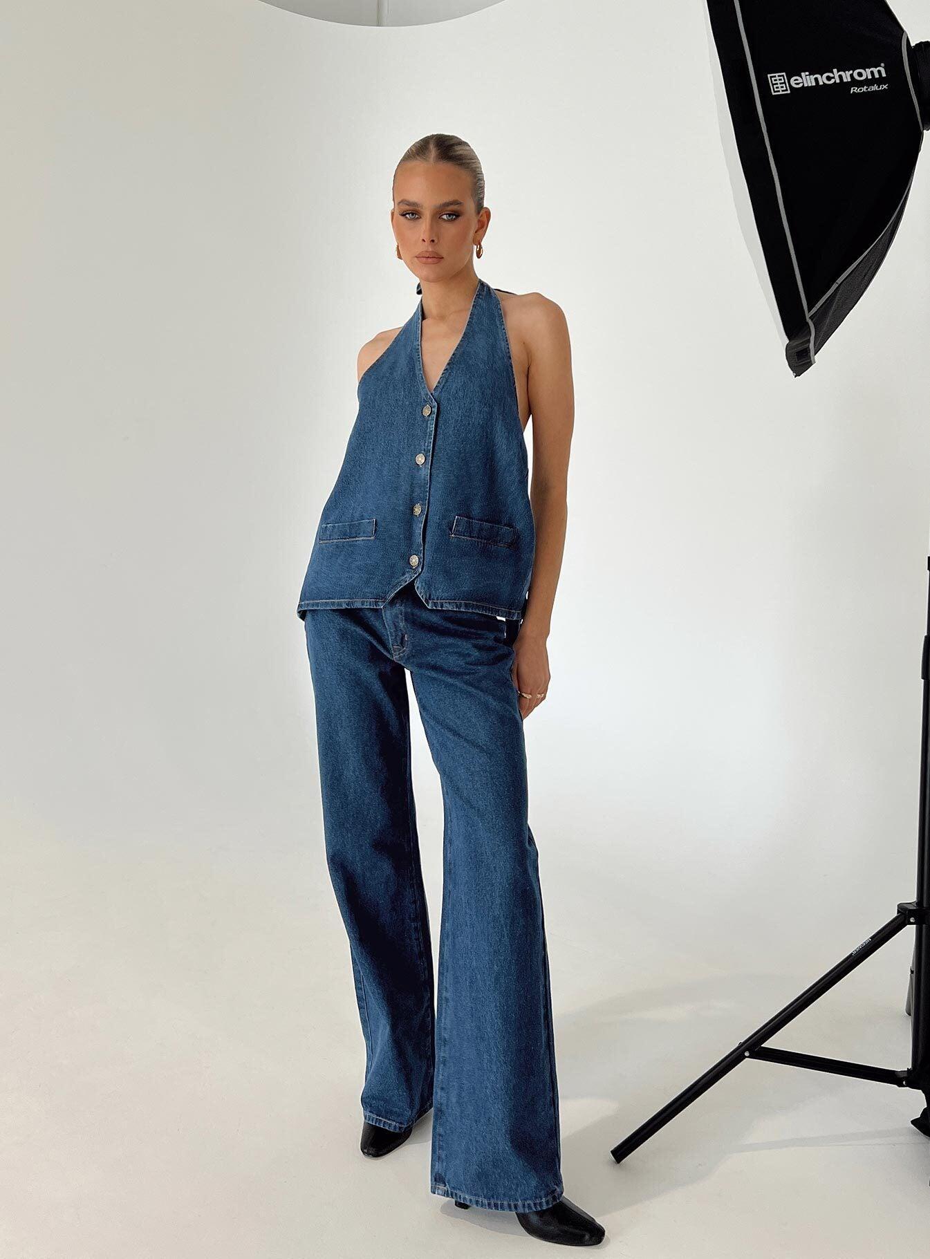 Top Model Low Rise Straight Leg Jeans Dark Denim Product Image