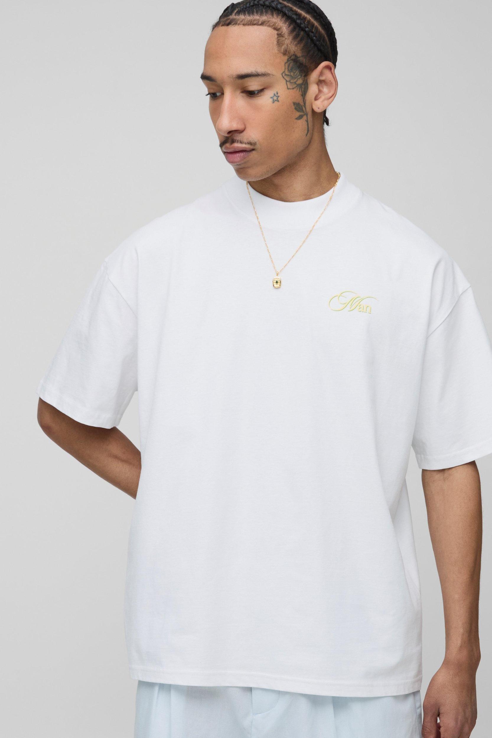 White Oversized Extended Neck Monte Carlo Palm Landscape T-Shirt | boohooMAN USA Product Image