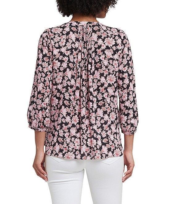 NYDJ Woven Floral Printed Split V-Neck Button Front 3/4 Sleeve Blouse Product Image