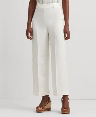 Lauren Ralph Lauren Linen-Blend Twill Wide-Leg Cropped Pants Women's Jeans Product Image