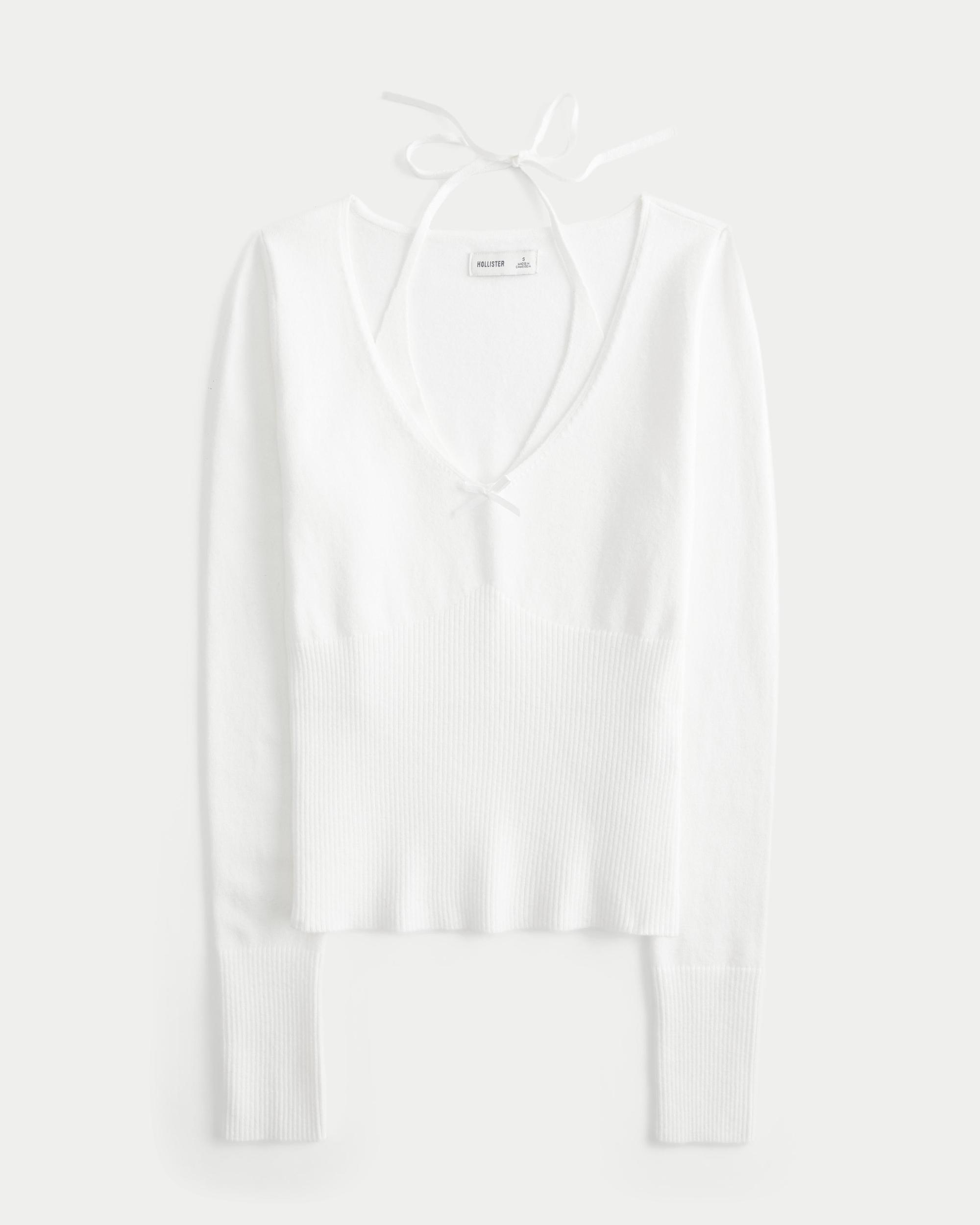 Long-Sleeve Halter Tie Sweater Product Image